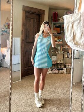 Nike Y2K Preppy Athleisure Retro Sportswear Aqua Striped Tennis Dress Size XS/S